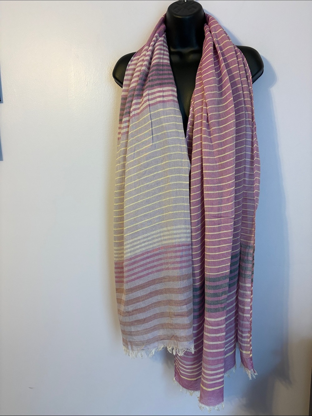 Liz Claiborne New York Pink Purple Ombre Striped Large Scarf Shawl Fringe Ends